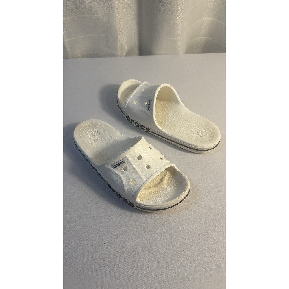 Crocs‎ Iconic Bayaband Slides Sandals White Navy Unisex M4/W6 Water Outdoor Shoe